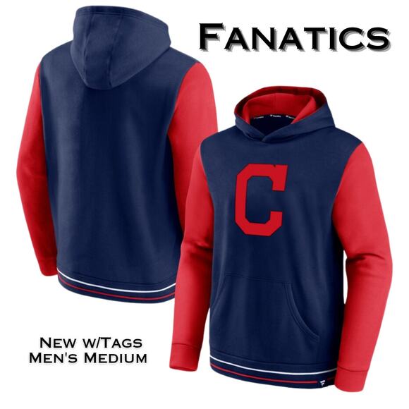 NEW Fanatics Cleveland Indians Men's Last Whistle Hoodie Size Medium Blue Red